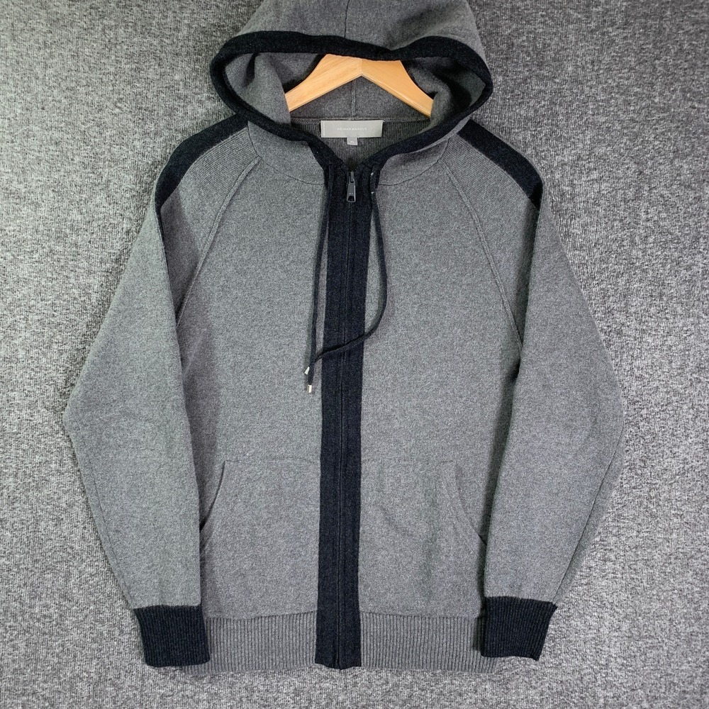 Neiman Marcus Cashmere Sweater Jacket Men XL Hooded Gray Modern Old Money